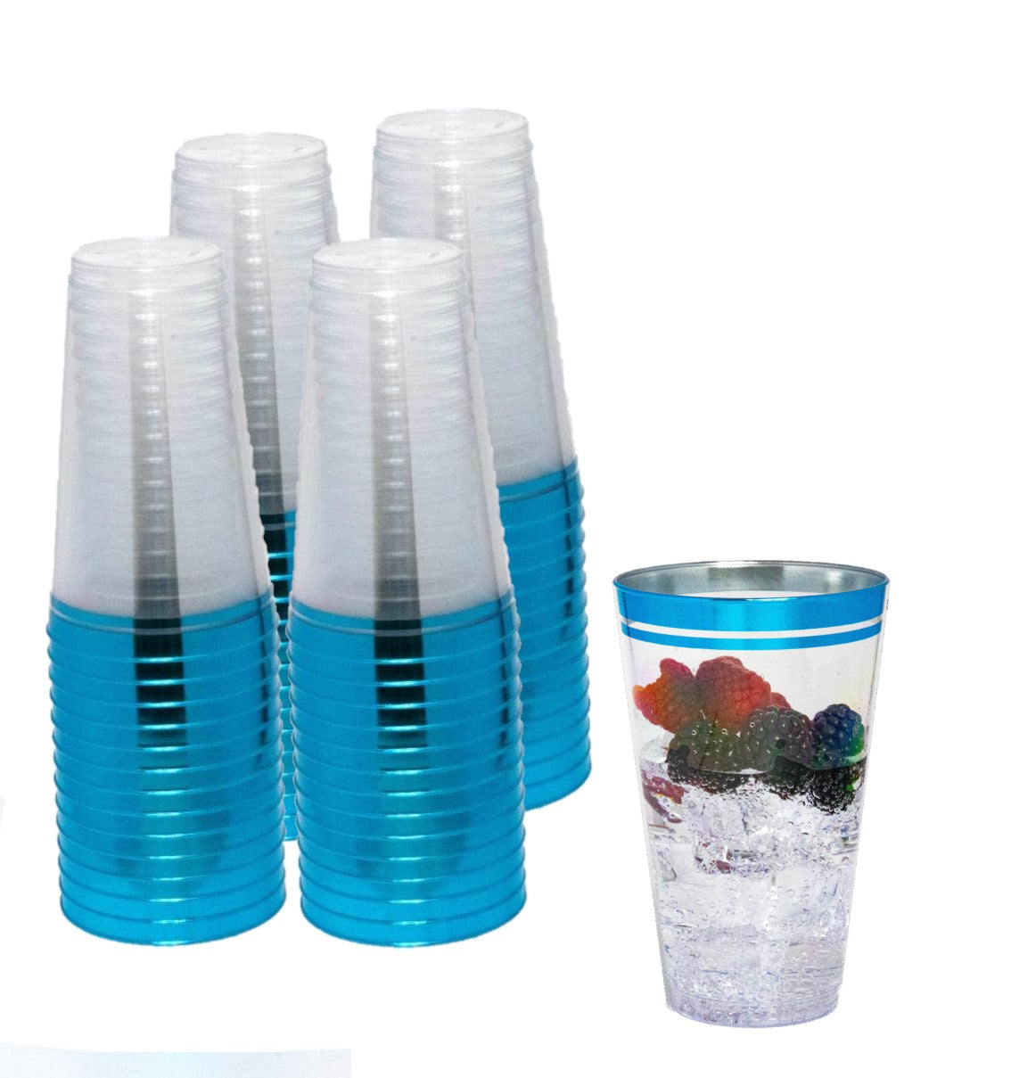 Perfect Settings 100 Pack 16oz Plastic Cups Clear Plastic Double Colored Rimmed Cups Fancy Disposable Wedding Holiday Party Cups Blue