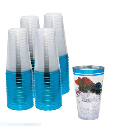 Perfect Settings 100 Pack 16oz Plastic Cups Clear Plastic Double Colored Rimmed Cups Fancy Disposable Wedding Holiday Party Cups