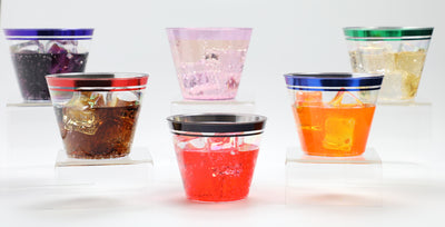 Perfect Settings 110 Colored Rimmed Clear Plastic Disposable Party Cups 9 Ounce
