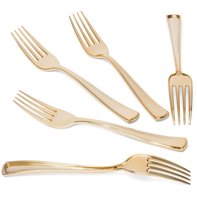 Perfect Settings 125 Gold Plastic Forks Cutlery Disposable Fork Silverware Set - Name Brand Corner