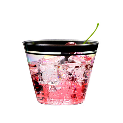 Perfect Settings 110 Colored Rimmed Clear Plastic Disposable Party Cups 9 Ounce