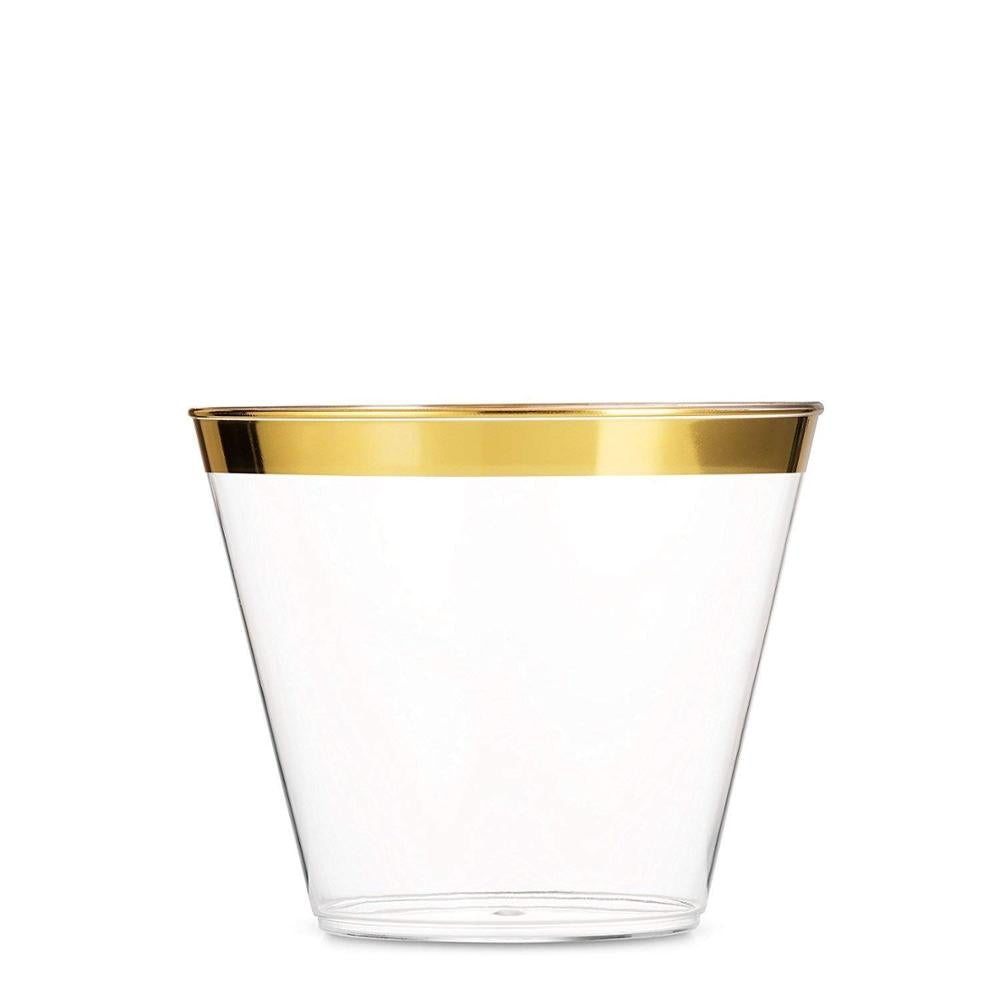 Perfect Settings 110 Gold Rimmed Clear Plastic Disposable Party Cups 9 Ounce - One Line - Name Brand Corner