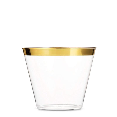 Perfect Settings 110 Gold Rimmed Clear Plastic Disposable Party Cups 9 Ounce - One Line - Name Brand Corner