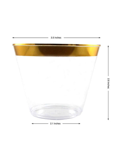 Perfect Settings 110 Gold Rimmed Clear Plastic Disposable Party Cups 9 Ounce - One Line - Name Brand Corner