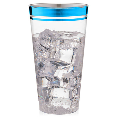 Perfect Settings 100 Pack 16oz Plastic Cups Clear Plastic Double Colored Rimmed Cups Fancy Disposable Wedding Holiday Party Cups