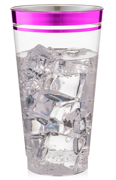 Perfect Settings 100 Pack 16oz Plastic Cups Clear Plastic Double Colored Rimmed Cups Fancy Disposable Wedding Holiday Party Cups
