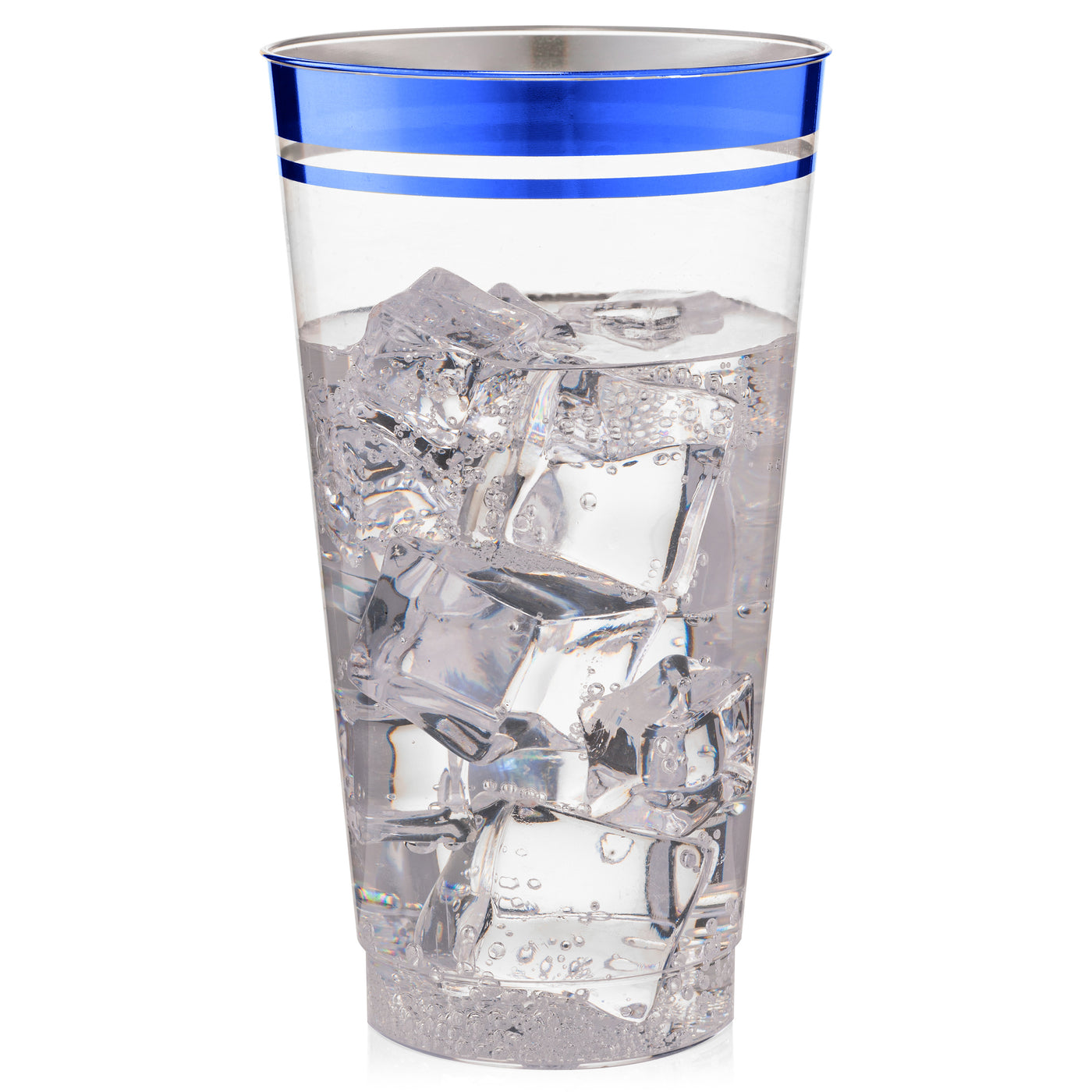 Perfect Settings 100 Pack 16oz Plastic Cups Clear Plastic Double Colored Rimmed Cups Fancy Disposable Wedding Holiday Party Cups Blue