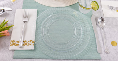 Perfect Settings 50 Piece (25 Sets) Premium Clear Plastic Plates Textured Edge - Name Brand Corner