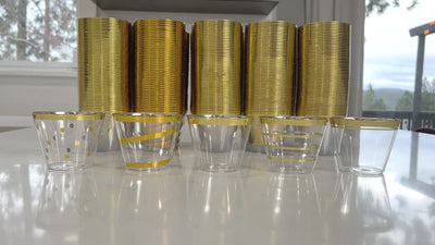 Perfect Settings 110 Gold Rimmed Clear Plastic Disposable Party Cups 9 Ounce - One Line